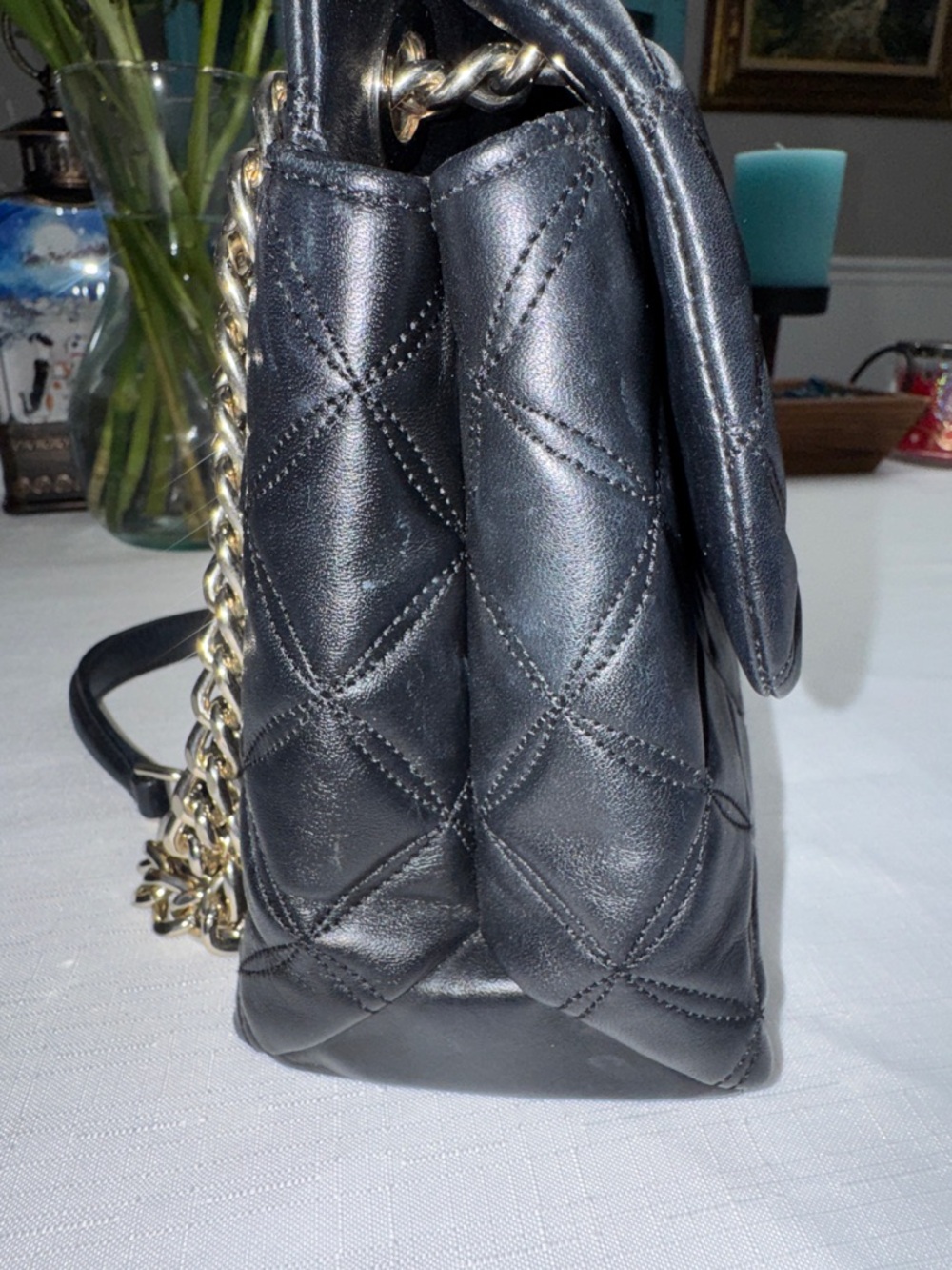 kate spade Black Quilted Natalia Flap Shoulder Bag with Gold Chain Handles - Picture 11 of 13